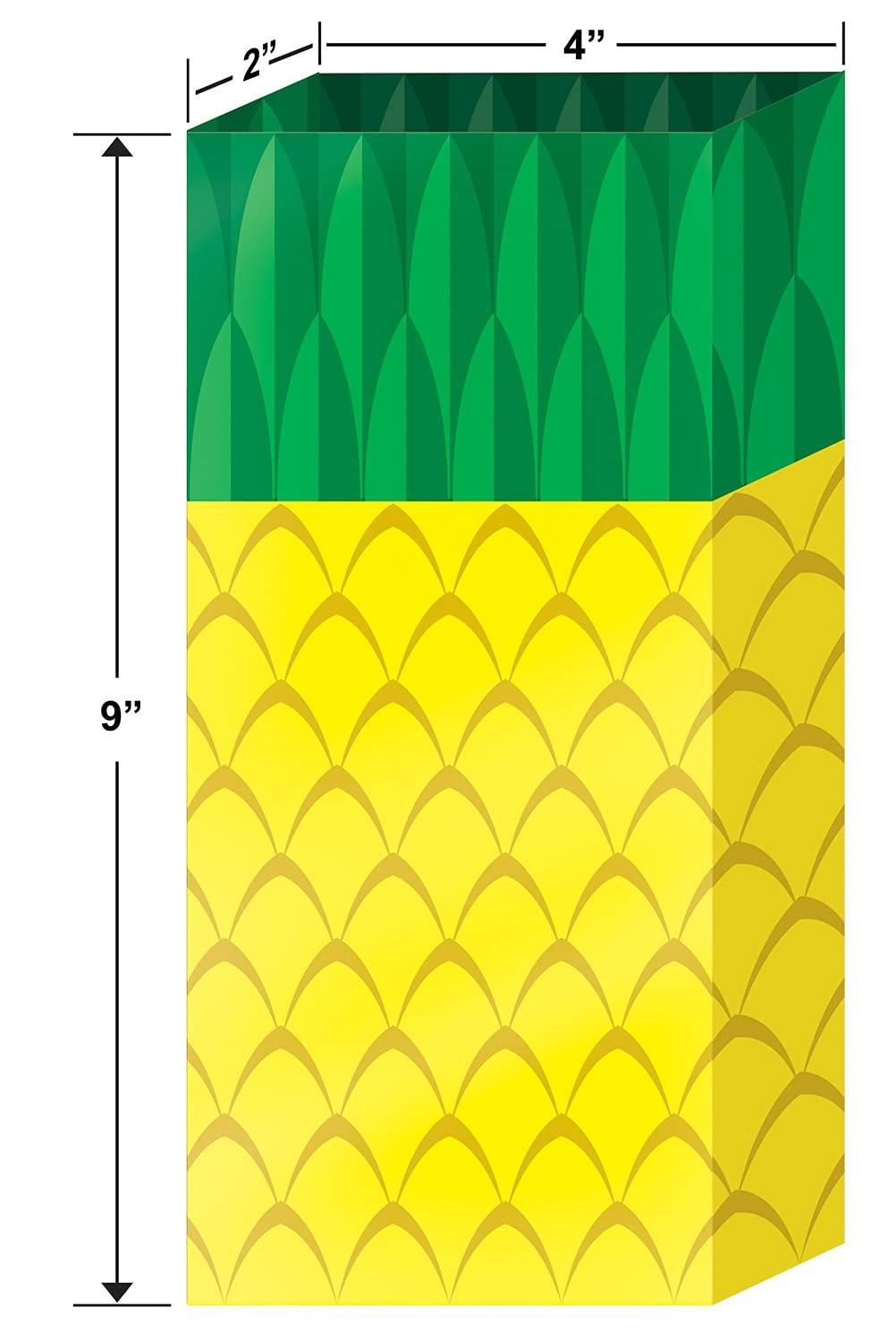 Beistle 75 Piece Tropical Treat Favor Bags, 4" x 9" x 2" - Summer Luau Party Pineapple Cello Candy Holders With Twist Ties