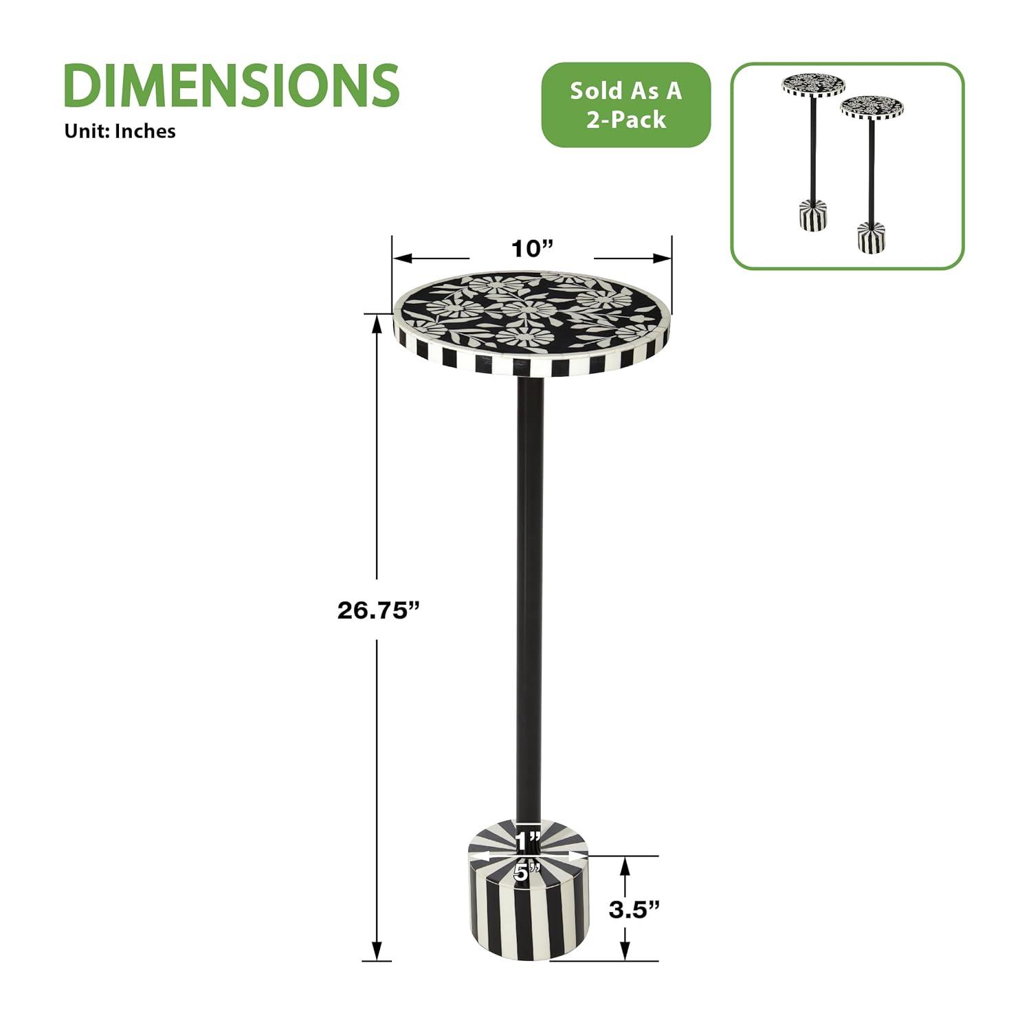 OSP Home Furnishings Round Side Table, Set of 2, Mosaic Black and White Top with Black Metal Base