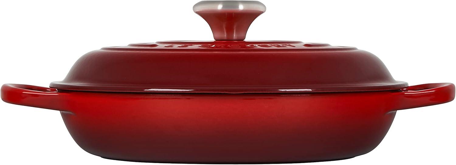 Cerise Red Enameled Cast Iron Round Braiser with Lid