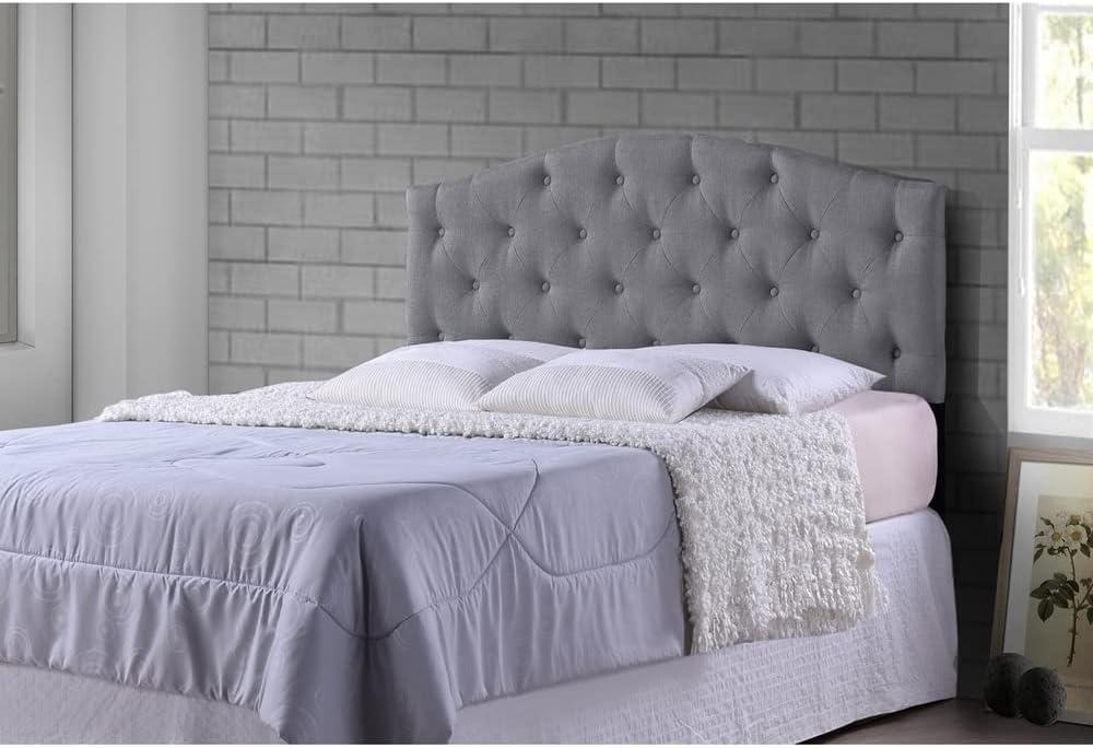 Elegant Grey Tufted Leather Queen Headboard with Scalloped Edge