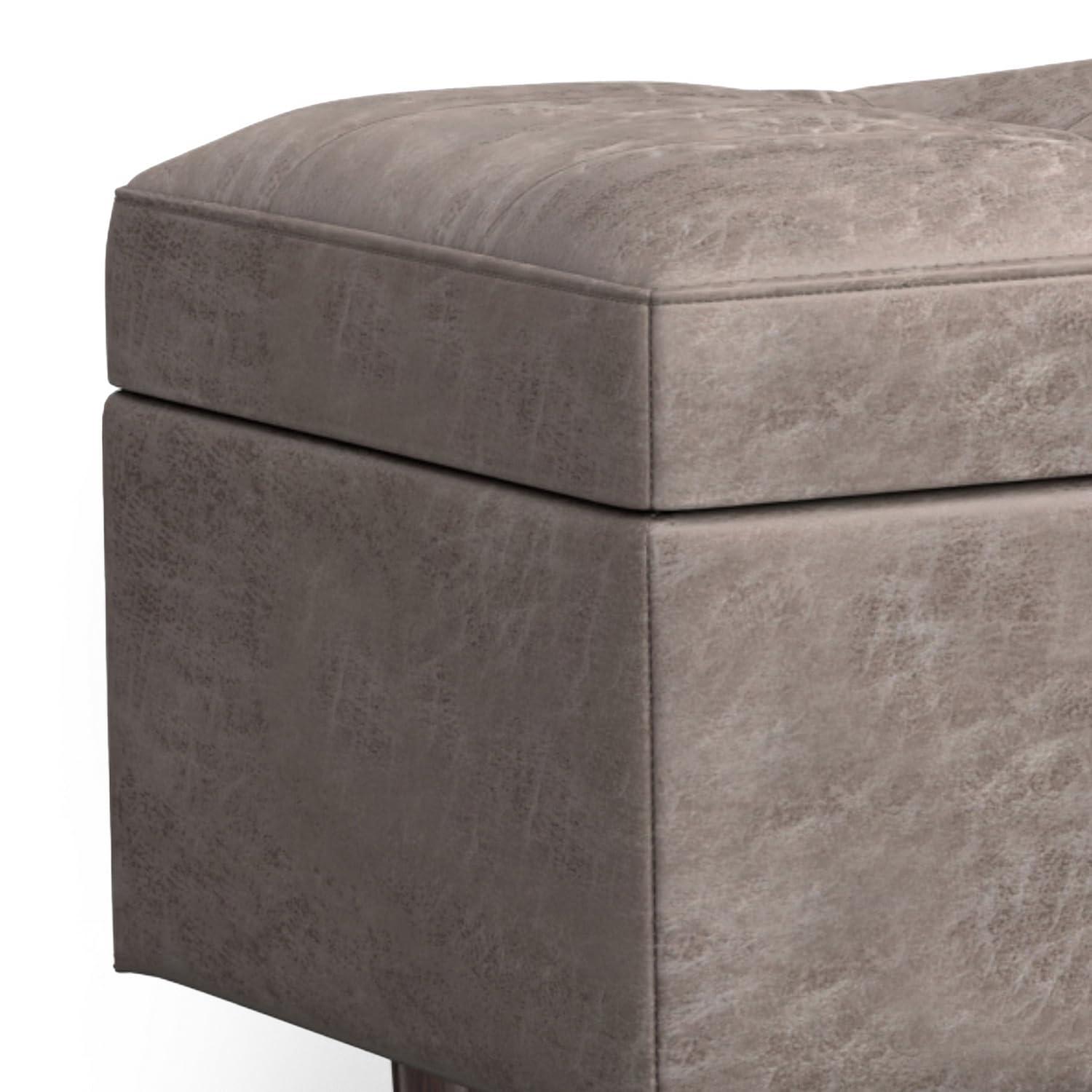 Simpli Home Shay 48"W Upholstered Storage Ottoman with Lift Top and Tufted Detailing