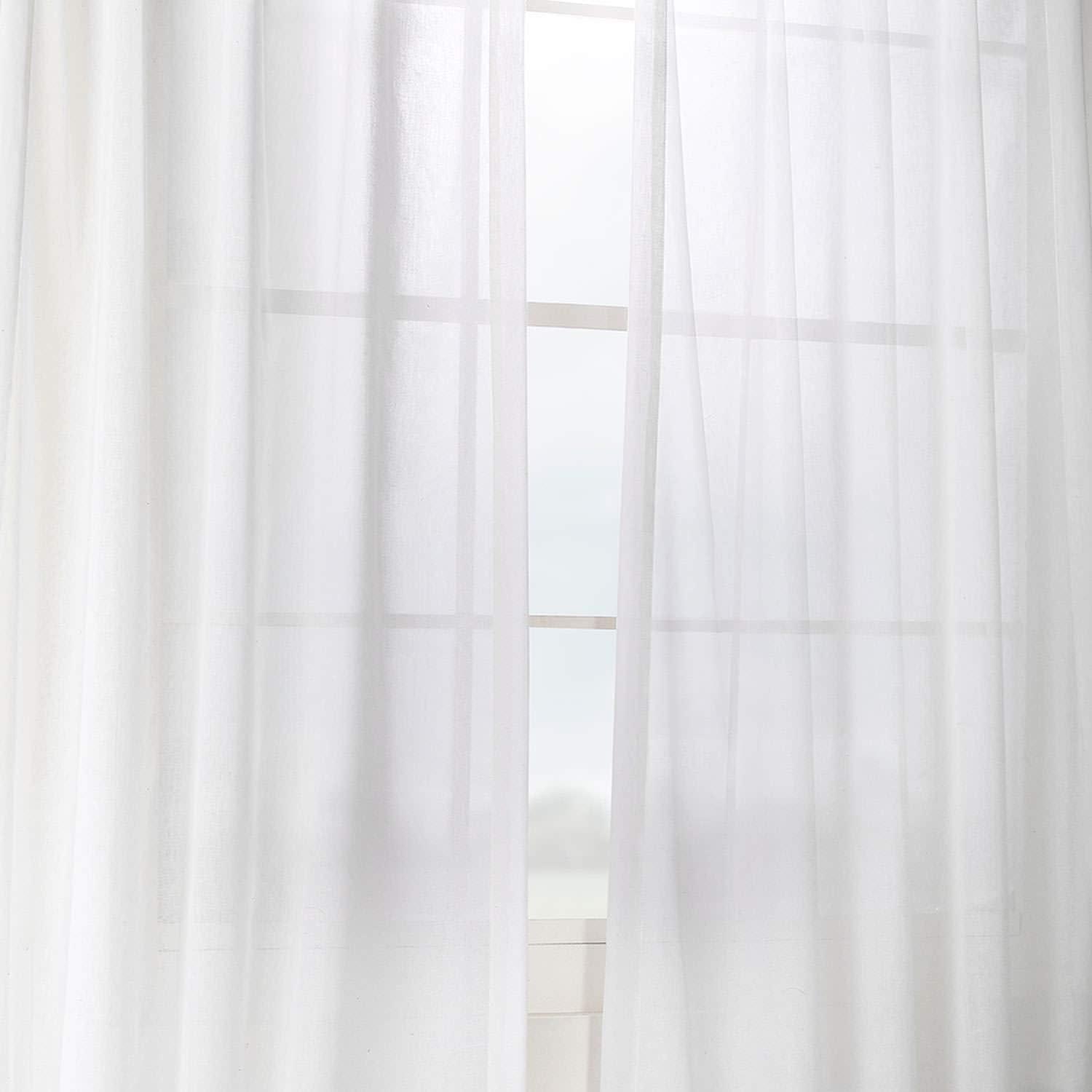 White Orchid Faux Linen Sheer Curtain (1 Panel), White Orchid, 50W X 96L