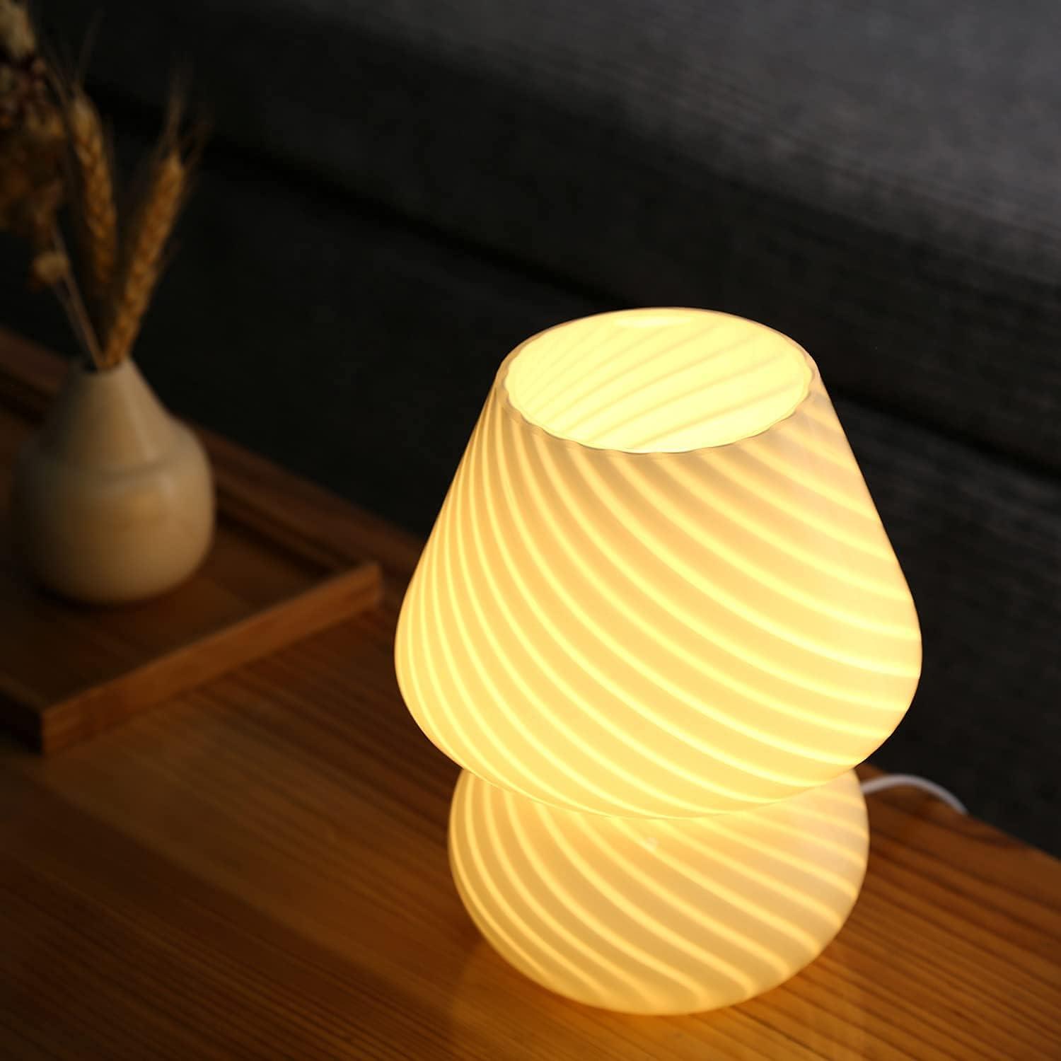 Small Beige Glass Mushroom Table Lamp