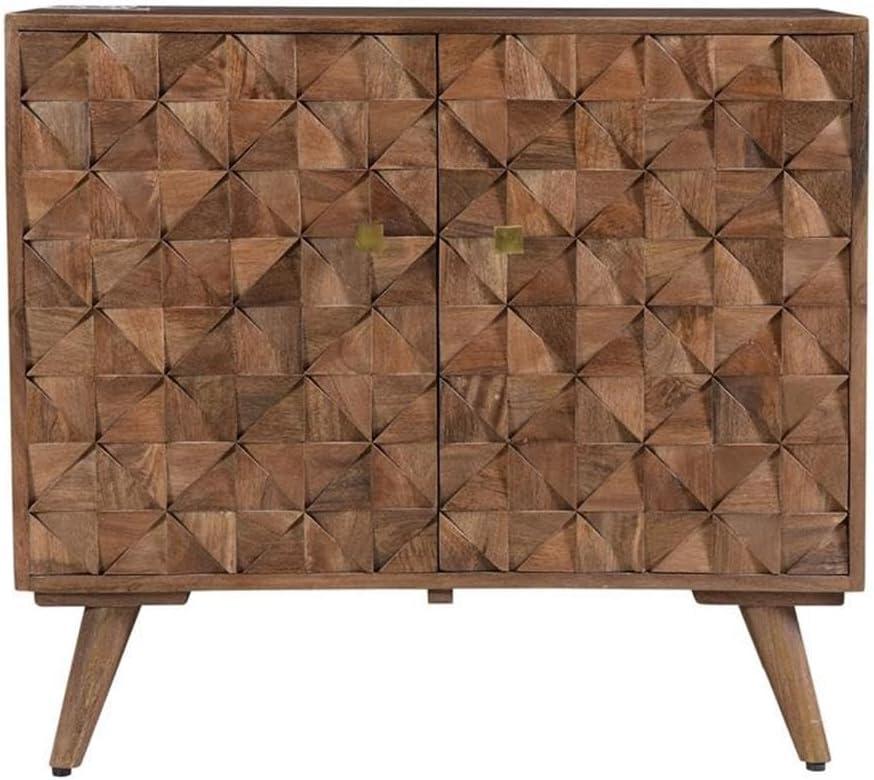 Veneto Accent Cabinet Walnut - Steve Silver Co.: Mid-Century, Gold Hardware, Hand-Carved, Fixed Shelf