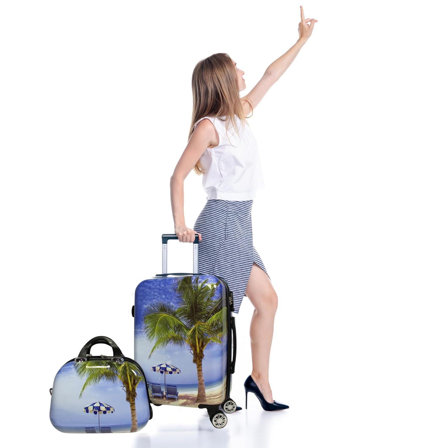 World Traveler Palm Tree 2-Piece Hardside Carry-On Spinner Luggage Set