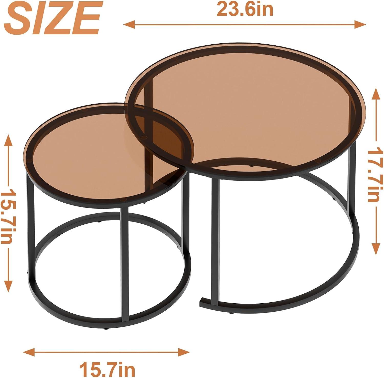 Round Wood Nesting Coffee Table Set with Metal Frame