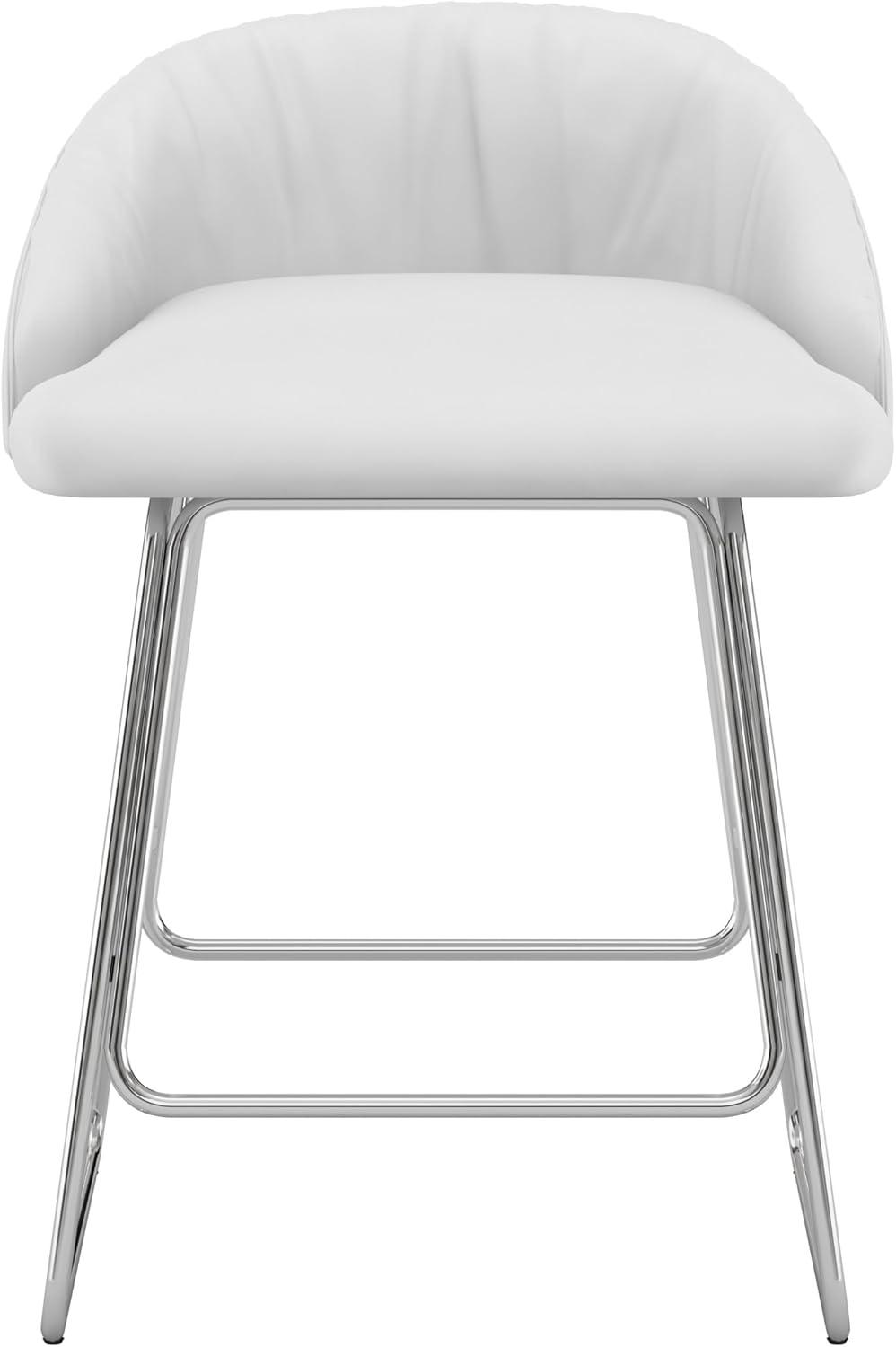 Modern Chrome Metal Counter Stool with White Faux Leather