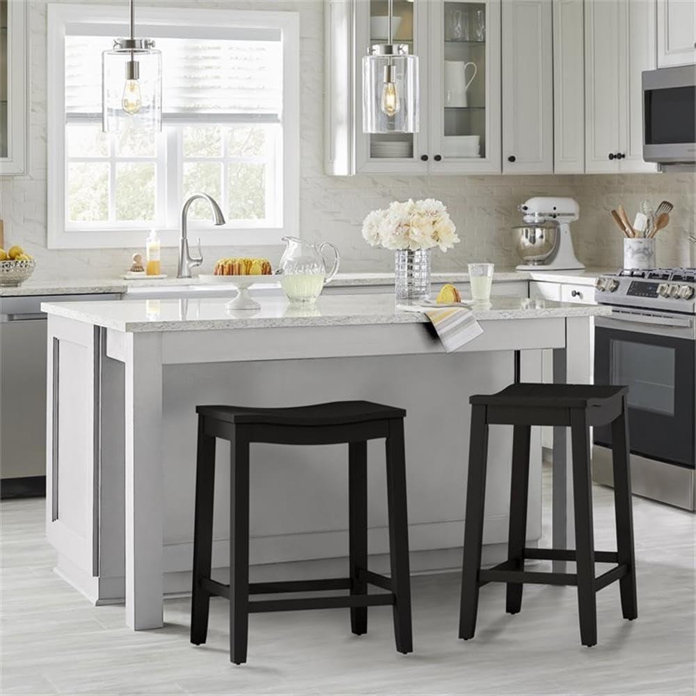 24" Fiddler Wood Backless Counter Height Barstool Black - Hillsdale Furniture: Saddle Seat, Flared Legs