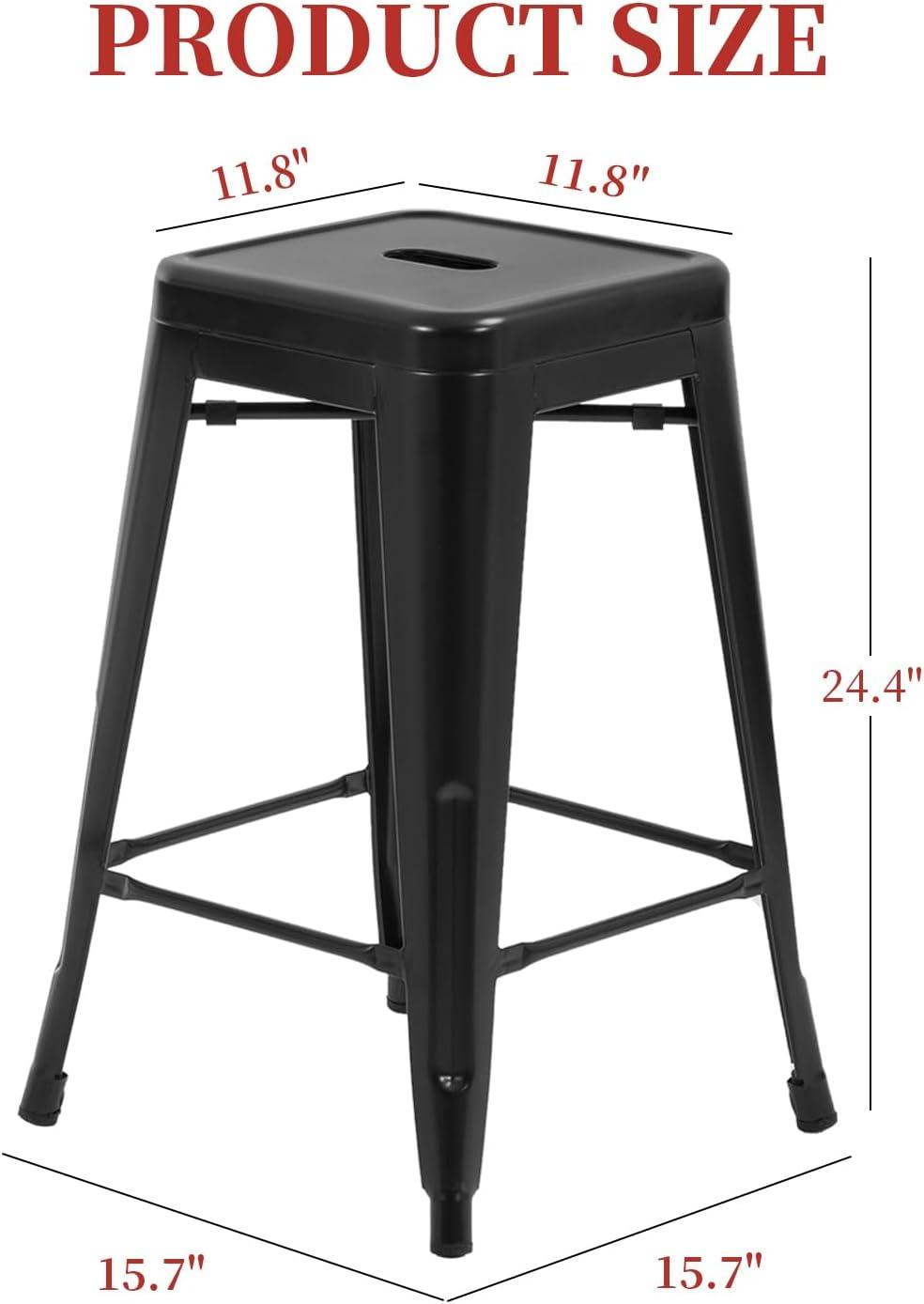 FDW Metal Bar Stools Set of 4 Counter Height Barstool Stackable Barstools  Indoor Outdoor Patio Bar Stool Home Kitchen Dining Stool