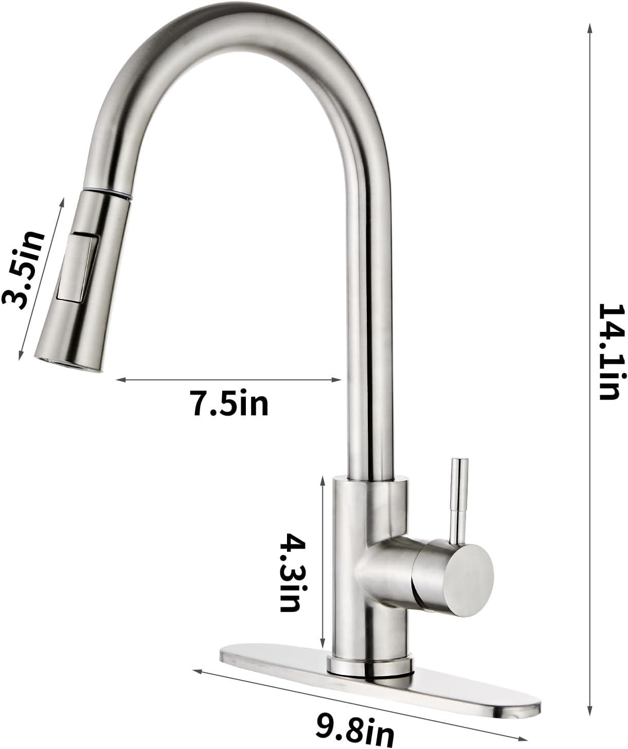 Brushed Nickel Stainless Steel Pull Down Kitchen Faucet