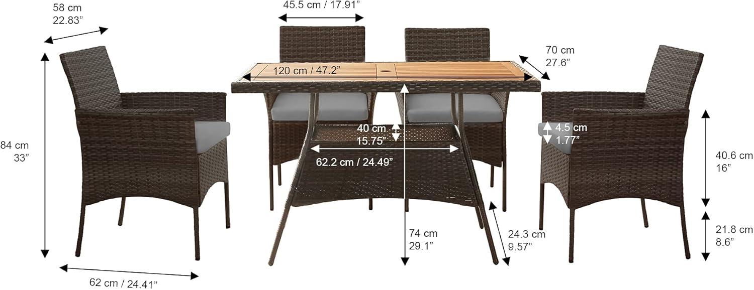 Teamson Home Outdoor 5-Piece PE Rattan & Acacia Wood Dining Set