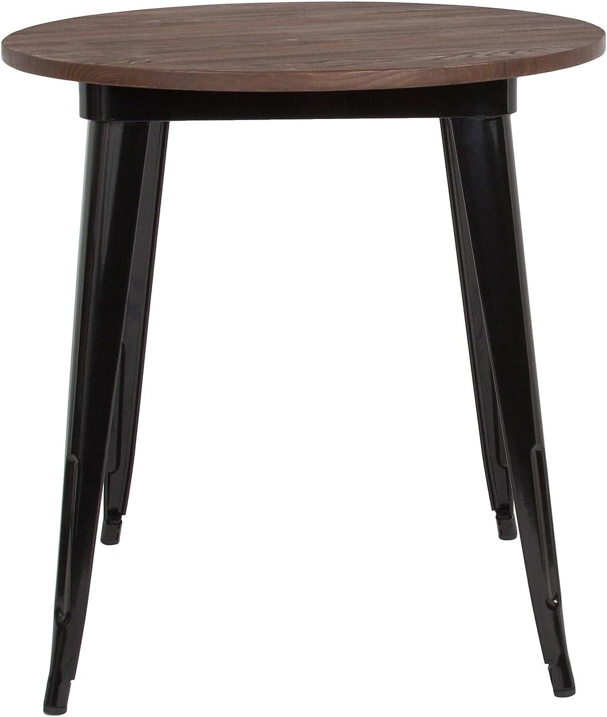 30" Industrial Black Metal and Reclaimed Wood Round Dining Table