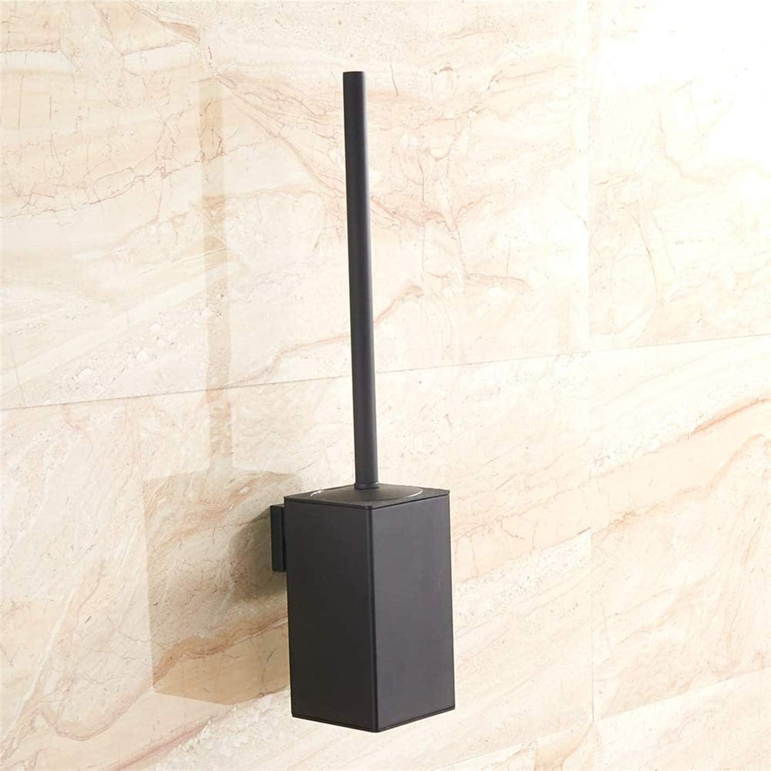 Stainless Steel Toilet Brush & Holder,Wall-Mounted, long handle,Square Toilet Brush Set,Heavy Duty Cleaner for Bathroom, with Removable Plastic Brush (Black)