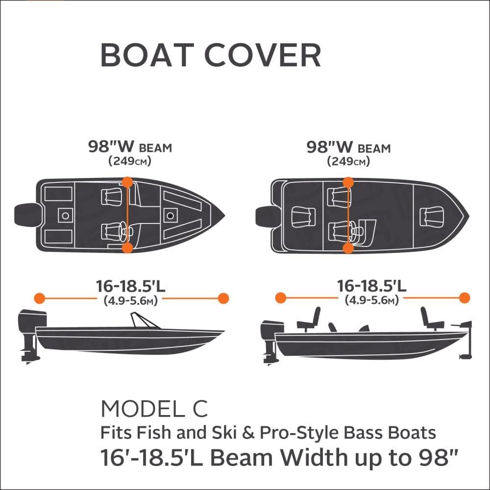 Classic Accessories Stellex™ All Seasons Boat Cover, Fits Boats 16' - 18.5' L x 98" W, Trailerable Boat Cover with Polyester Fade-Resistant Fabric, Model C