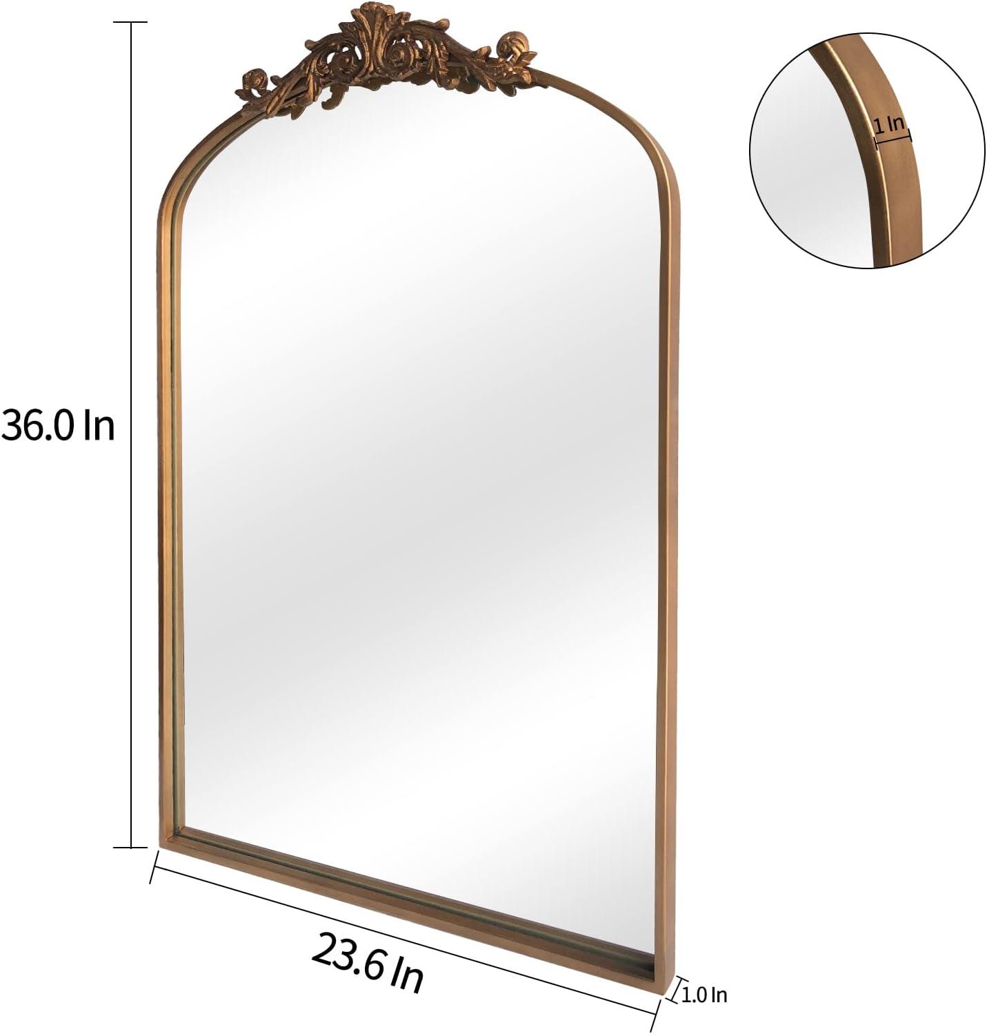 BohoBliss 24"X36" Gold Vintage Mirror for Wall, Antique Arch Mirror, Victorian Ornate Baroque Mirror for Wall, Mantel, Fireplace, Living Room, Hallway, Bathroom, Bedroom, Entryway