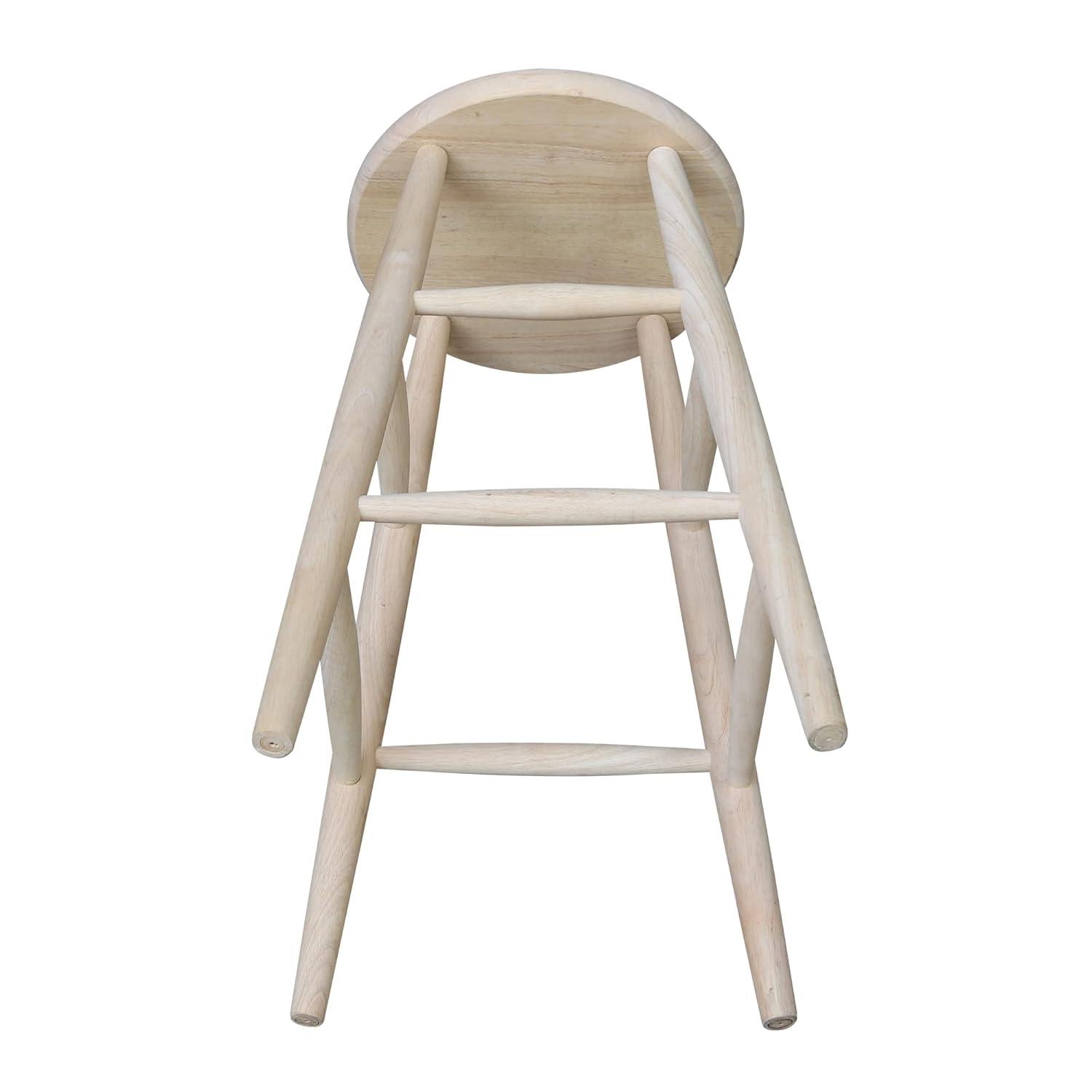 24" Scooped Seat Counter Height Barstool Unfinished - International Concepts: Solid Wood, Round, Backless