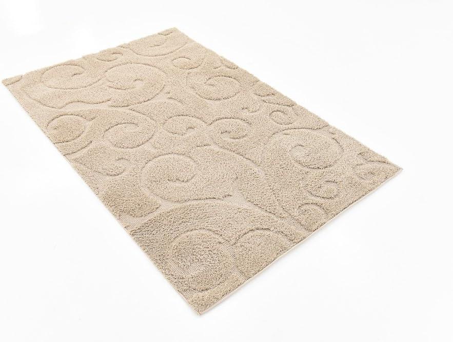 Elegant Beige Floral Shag Area Rug, 4' x 6', Easy Care Synthetic