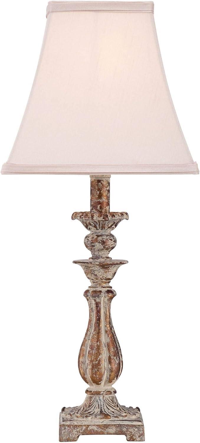 Regency Hill Alicia Country Cottage Accent Table Lamp 18" High Distressed Antique Gold Off White Square Shade for Bedroom Living Room Bedside House