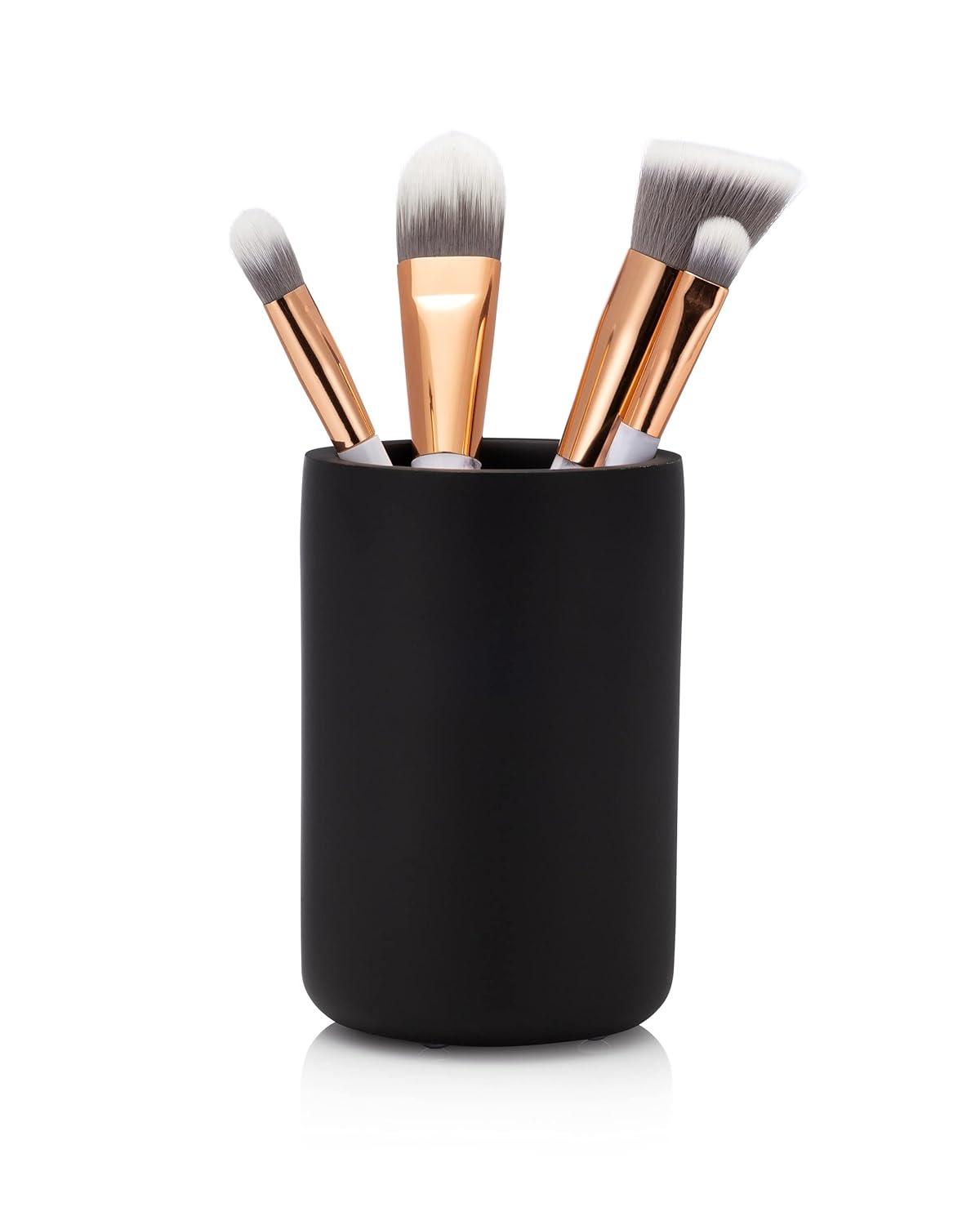 Essentra Home Matte Black Collection 4-Piece Bathroom Accessory Set. Includes: Soap Dispenser with Chrome Pump, Toothbrush Holder, Tumbler and Soap Dish