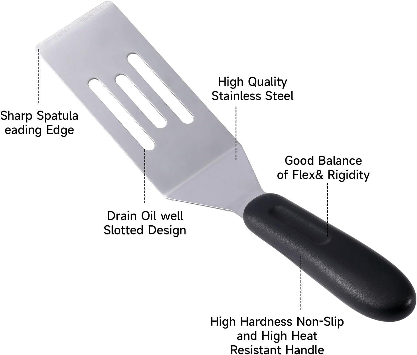 2 Pieces Small Spatula Set, Stainless Steel Mini Serving Spatula for Kitchen Use, Flipping or Cooking for Brownie, Cookie, Lasagna, Pancakes & Cake(Black+Silver)