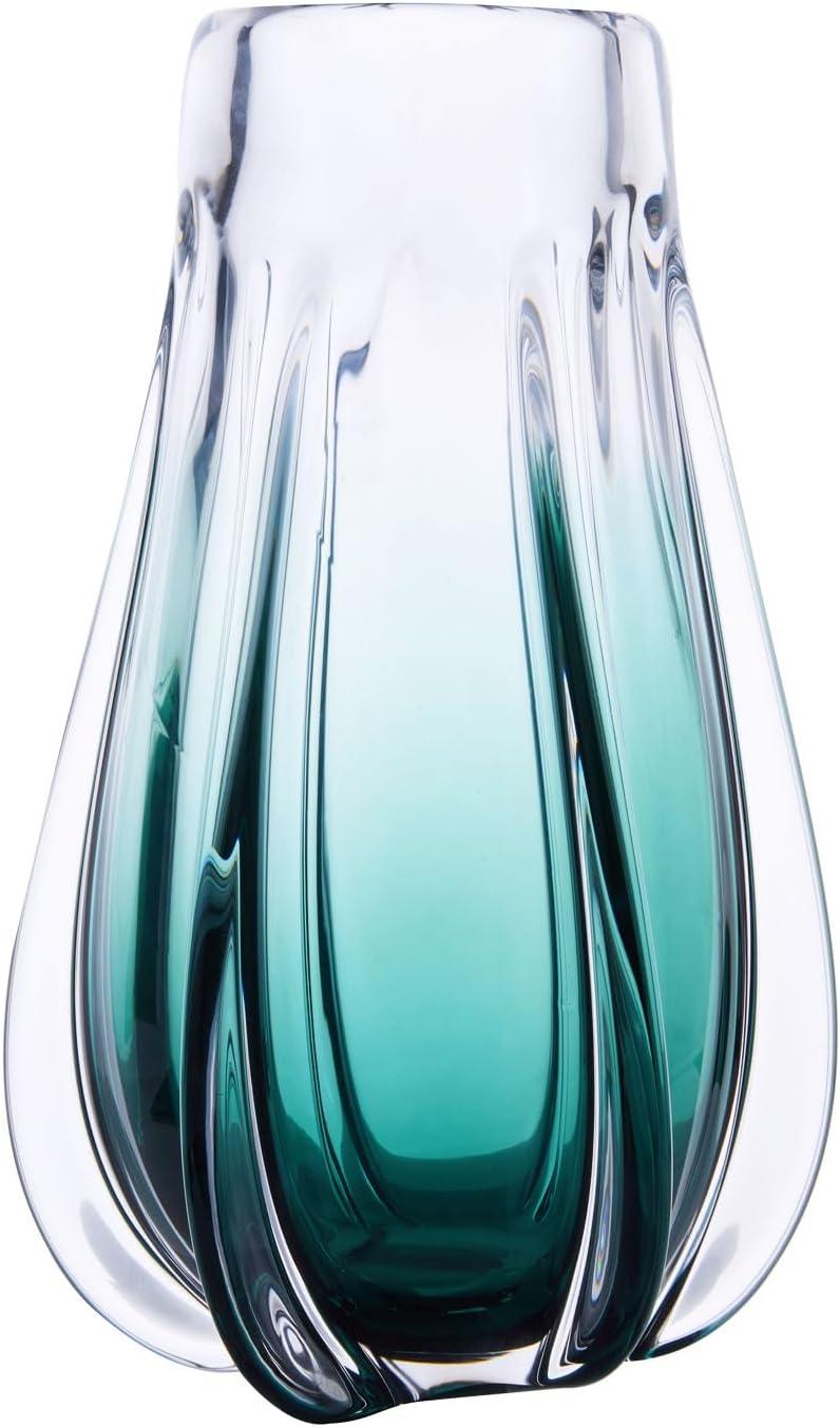 Luxury Lane Hand Blown Laine Art Glass Vase Forest Green Ombre 12.5"H