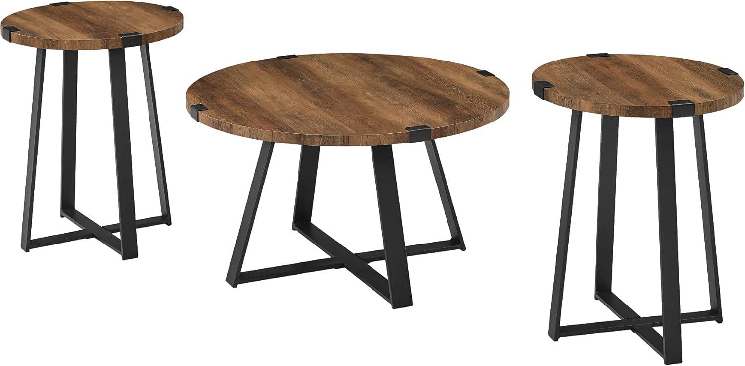 Rustic Oak 3-Piece Metal X Base Coffee and Side Table Set