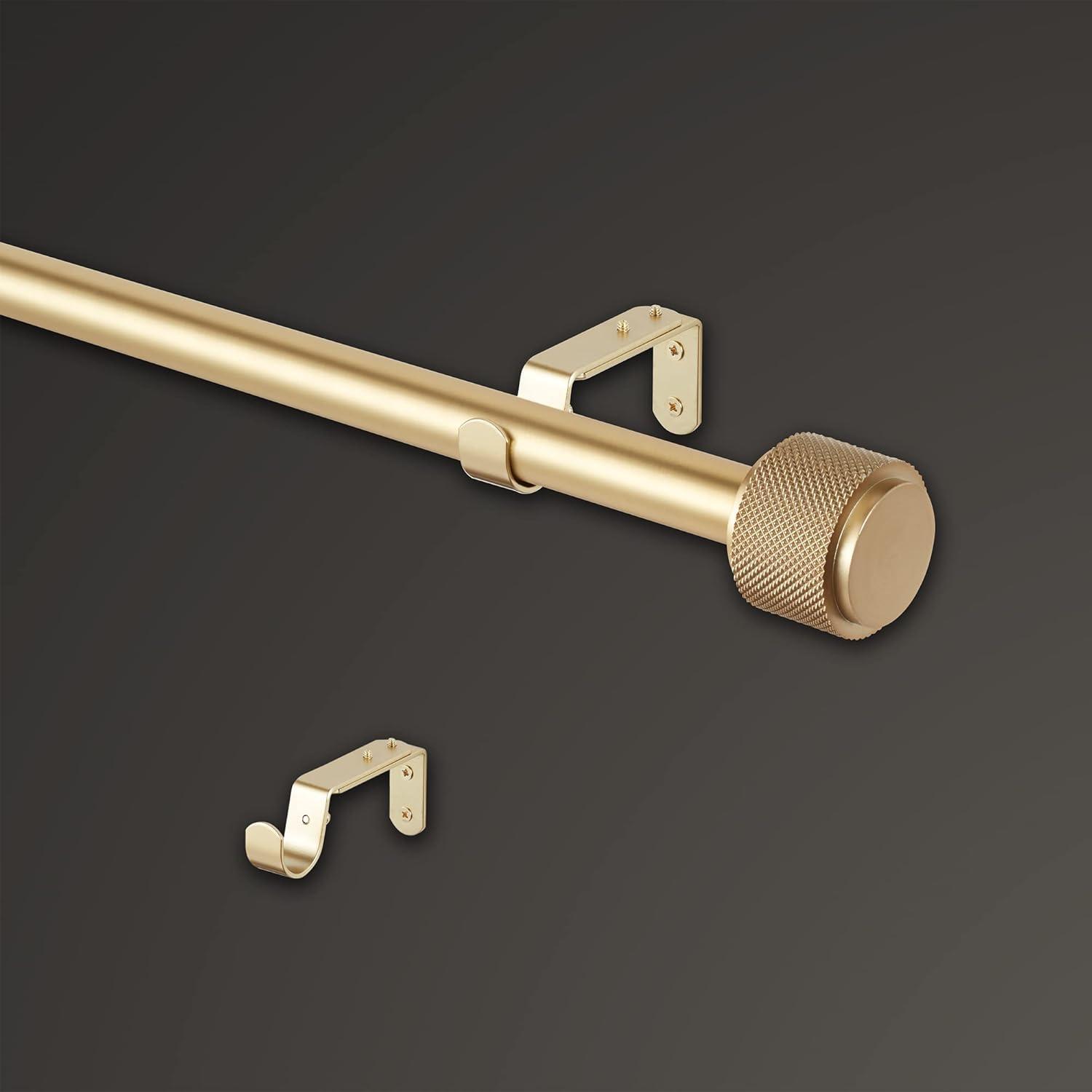 Brushed Gold Adjustable Curtain Rod with Knurled Finials, 16” to 32”