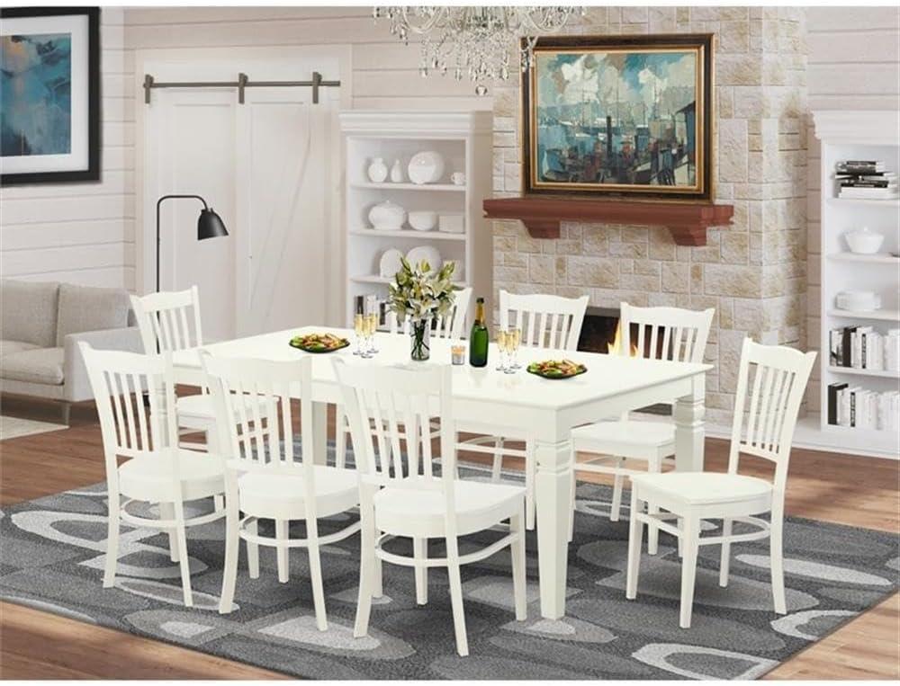 Linen White 9-Piece Rectangular Dining Set with Extension Leaf