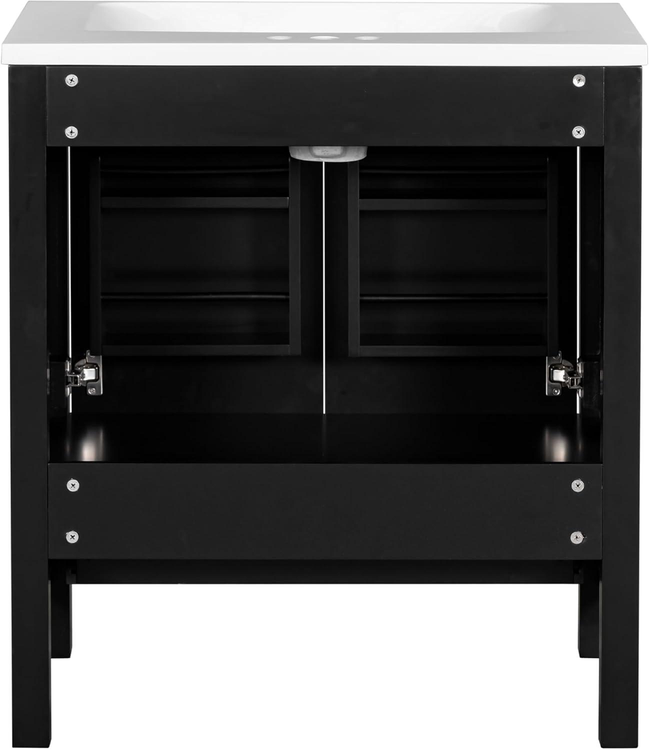 30" Bathroom Vanity with Sink, Modern Under Sink Cabinet with 2 Doors and 1 Drawer, Floor Storage Cabinet for Bathroom with Removable Divider and Double Shelf, Black