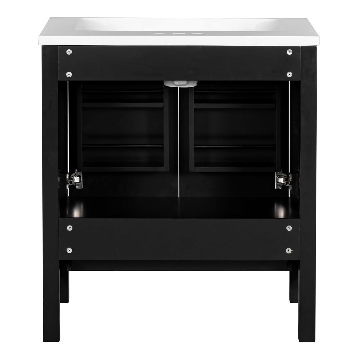 30" Bathroom Vanity with Sink, Modern Under Sink Cabinet with 2 Doors and 1 Drawer, Floor Storage Cabinet for Bathroom with Removable Divider and Double Shelf, Black
