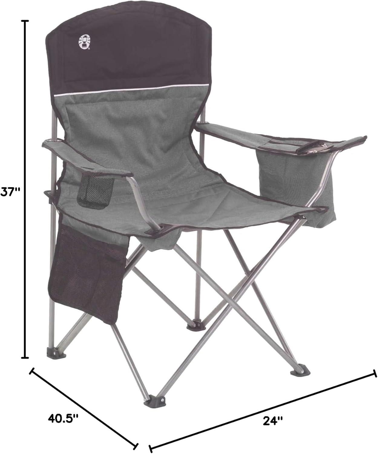 Gray Portable Camping Chair with Built-In Cooler and Armrests