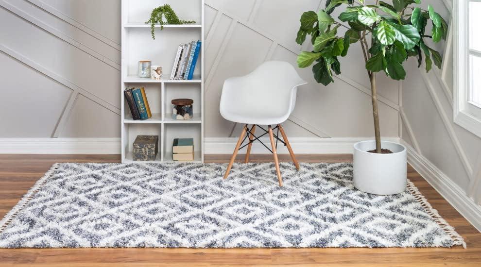 Gray Geometric Shag Synthetic 9' x 12' Area Rug