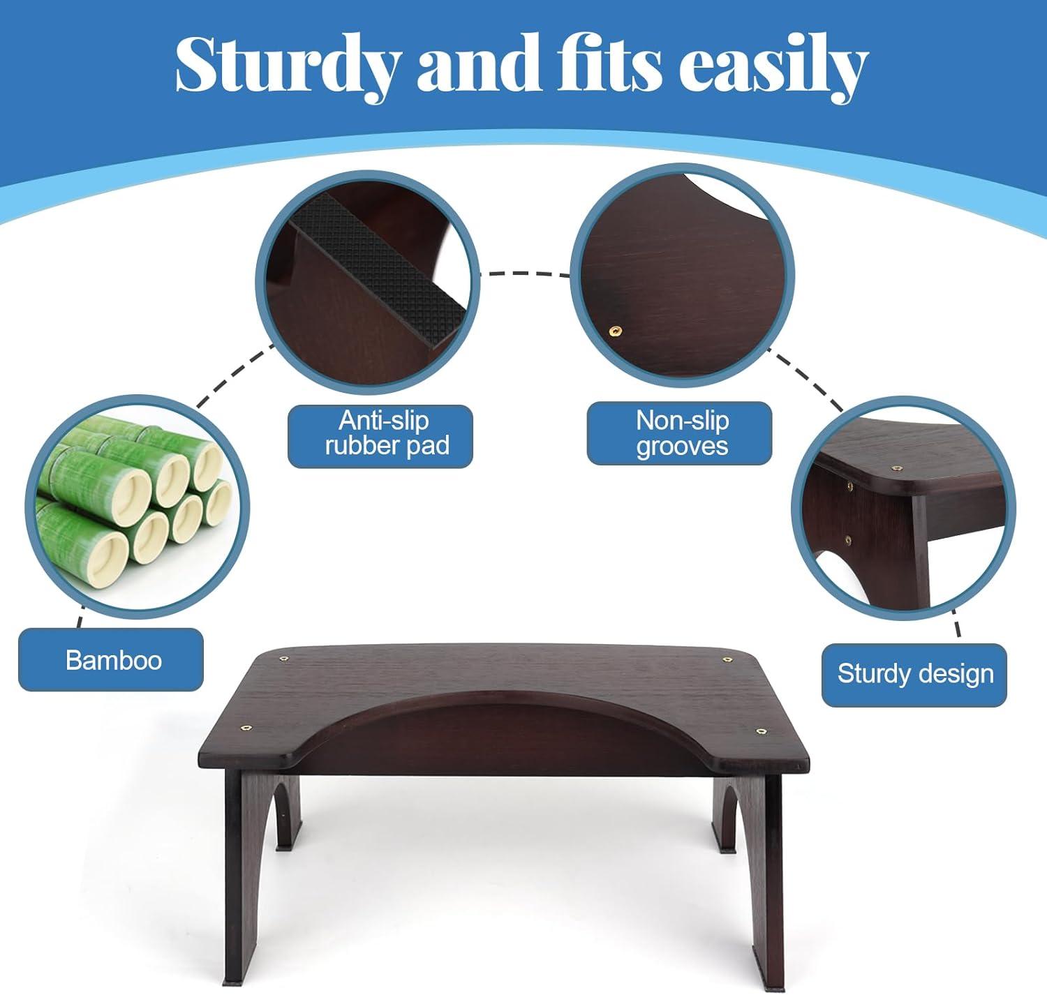 Bamboo Toilet Stool for Adults, 6.5" Toilet Stool Squat Adult Kids, Portable Simple Curve Squat Toilet Potty Stool, Non-Slip Poop Stool for Bathroom, Improve Squatting Posture and Comfort (Wood)