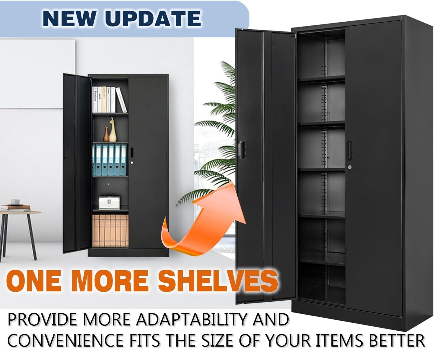 Metal Storage Cabinet, 36" H Locking Storage Cabinet with Adjustable Shelves, Steel Storage Cabinet for Garage, Home, Office, Utility Room-Black