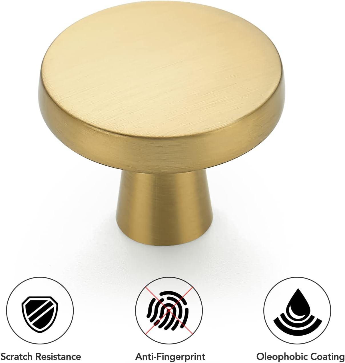 Brushed Brass Round Knurled Cabinet Knob Set