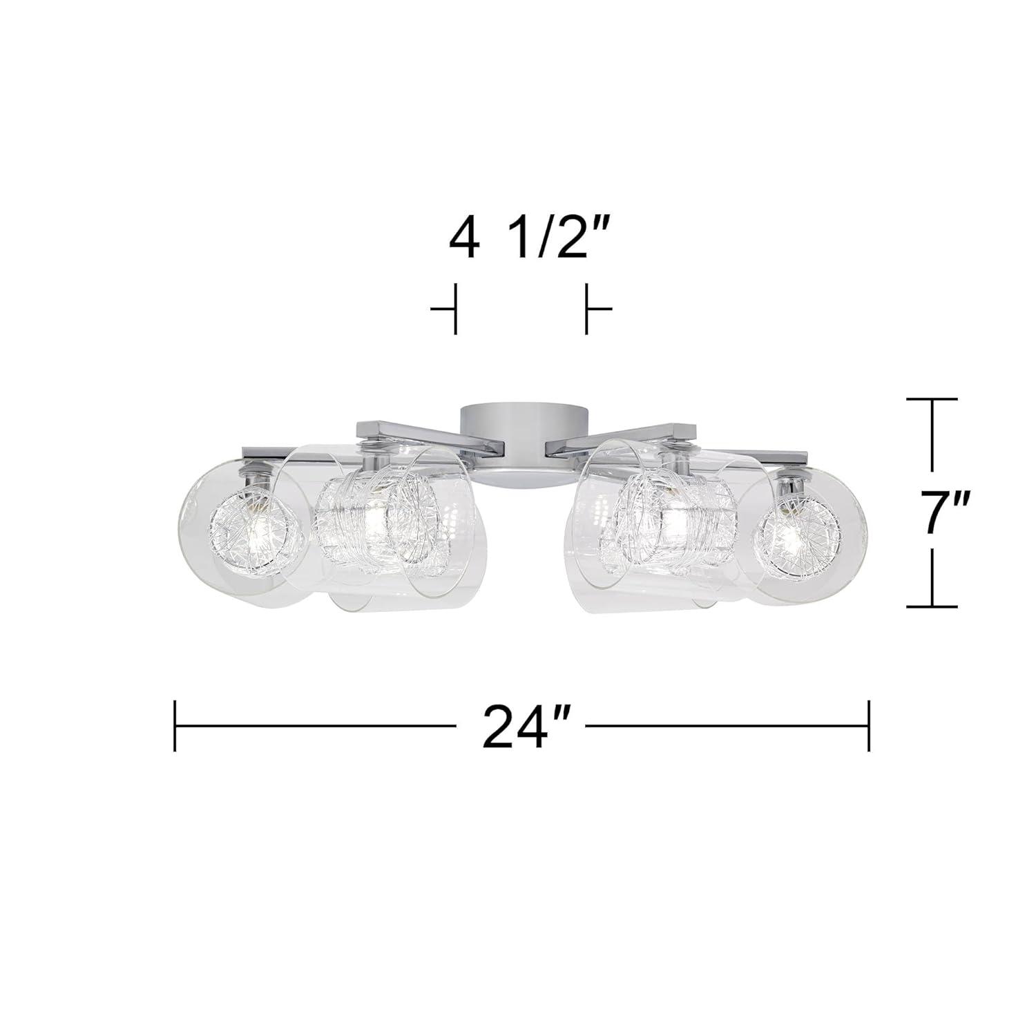 Possini Euro Design Wrapped Wire Modern Ceiling Light Flush Mount Fixture 24" Wide Chrome 6-Light Clear Glass for Bedroom Kitchen Living Room Hallway