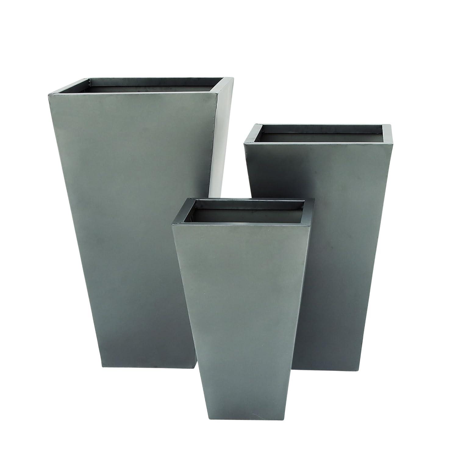 Set of 3 Contemporary Trapezoidal Iron Planters Gray - Olivia & May