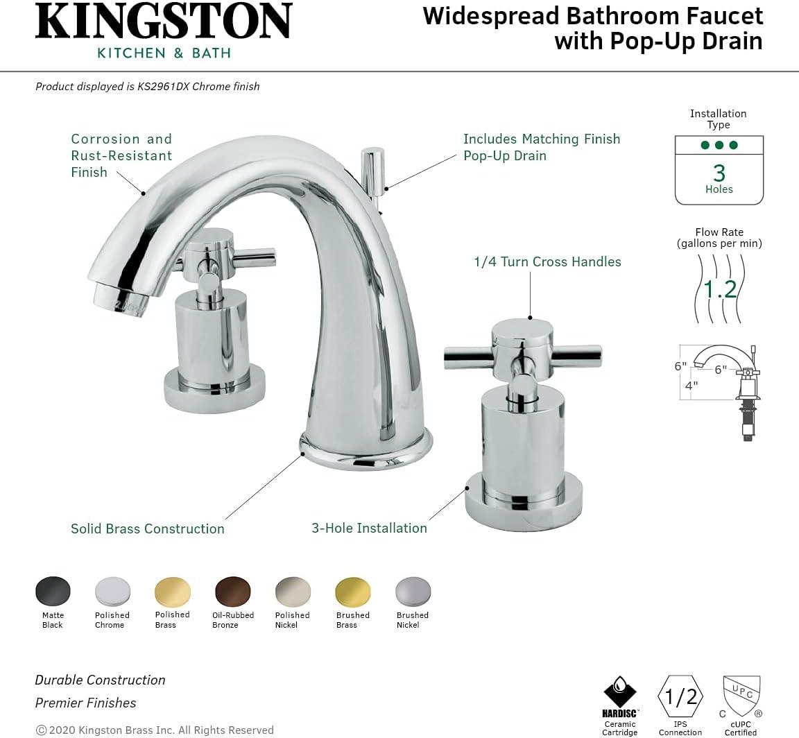 Kingston Brass Concord Two-Handle 3-Hole Deck Mount Widespread Bathroom Faucet with Brass Pop-Up Drain