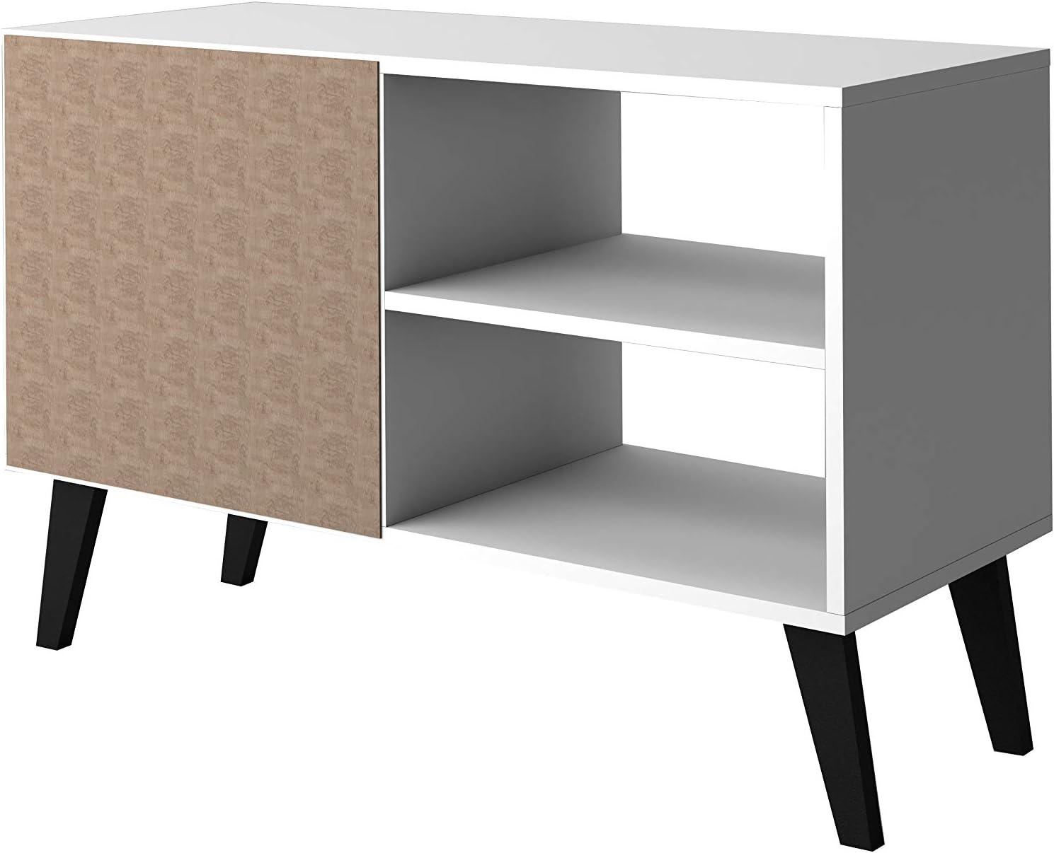 Manhattan Comfort 35.43" Amsterdam TV Stand for TVs up to 42" White: Modern Console with Fixed Shelves