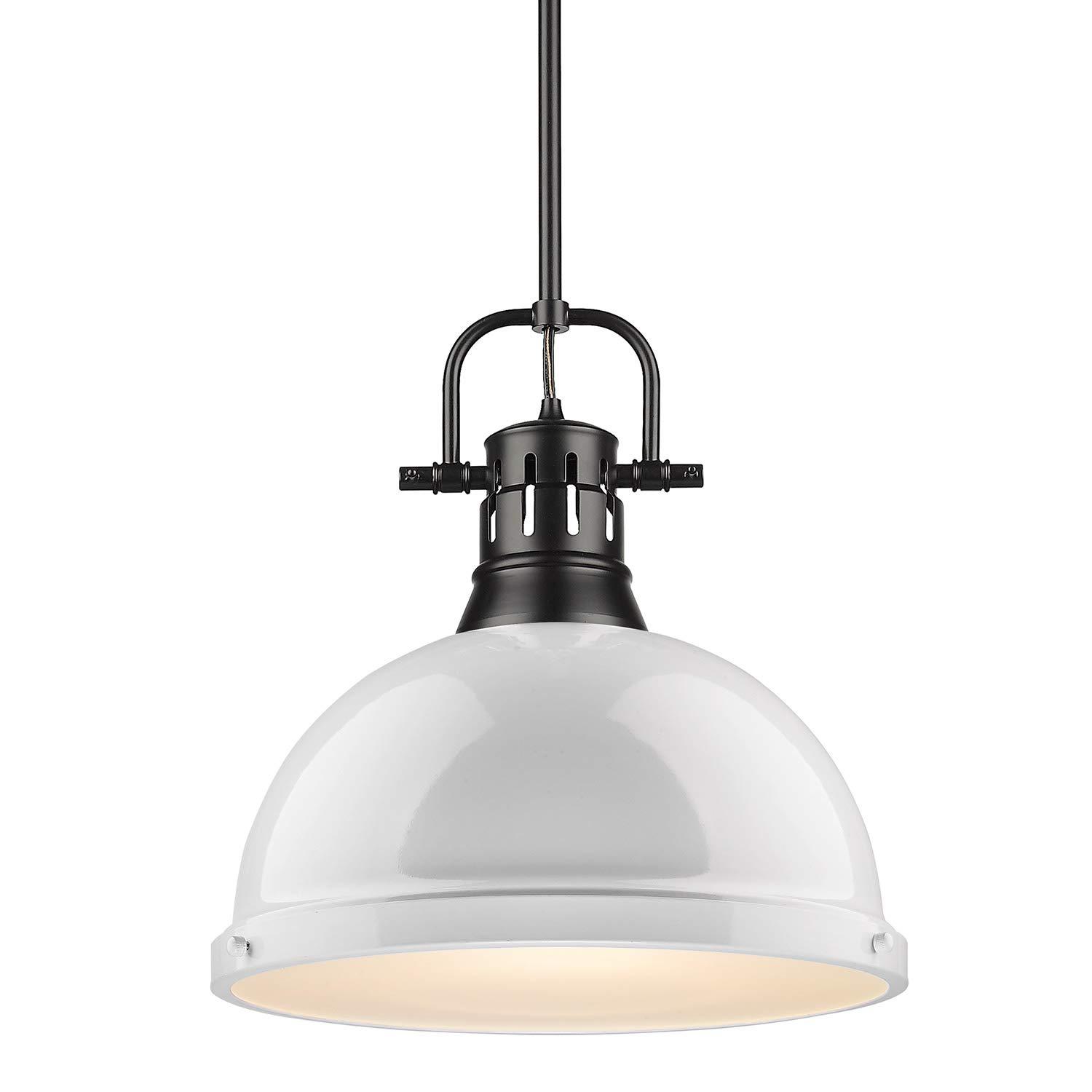 Golden Lighting Duncan 1-Light Large Pendant in Matte Black with White