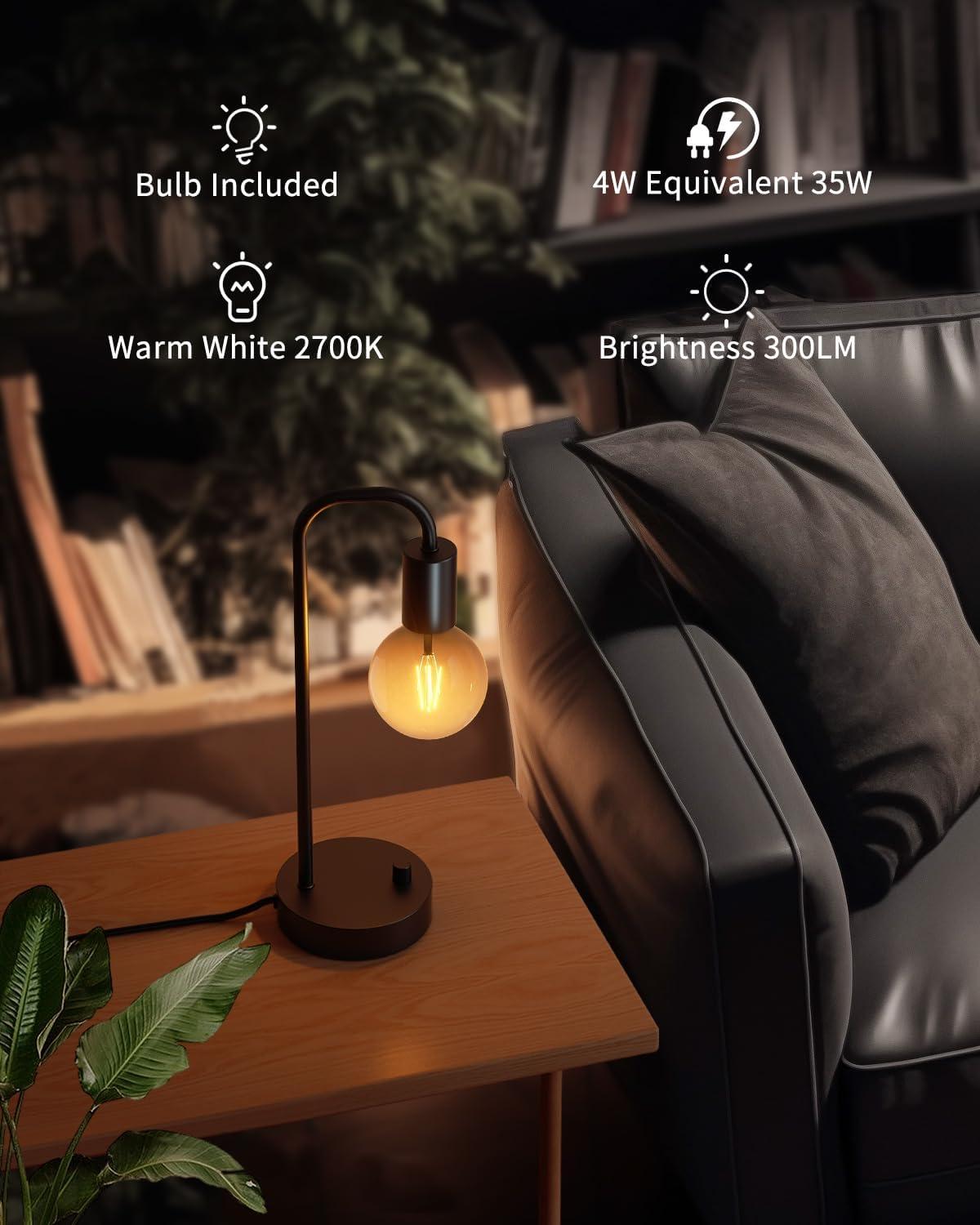 Gold Industrial Table Lamps, Edison Bedside Lamps Set of 2