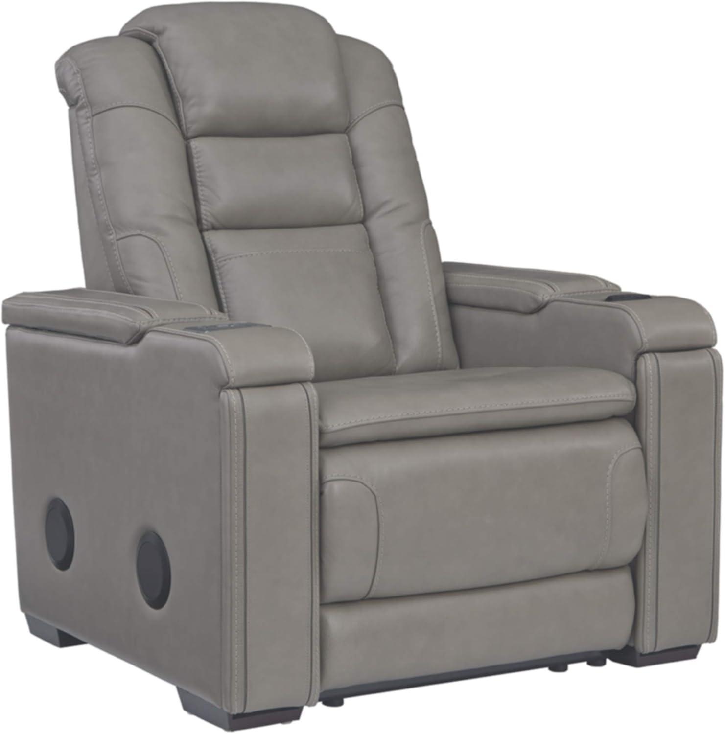Gray Leather Power Recliner with Bluetooth Speakers