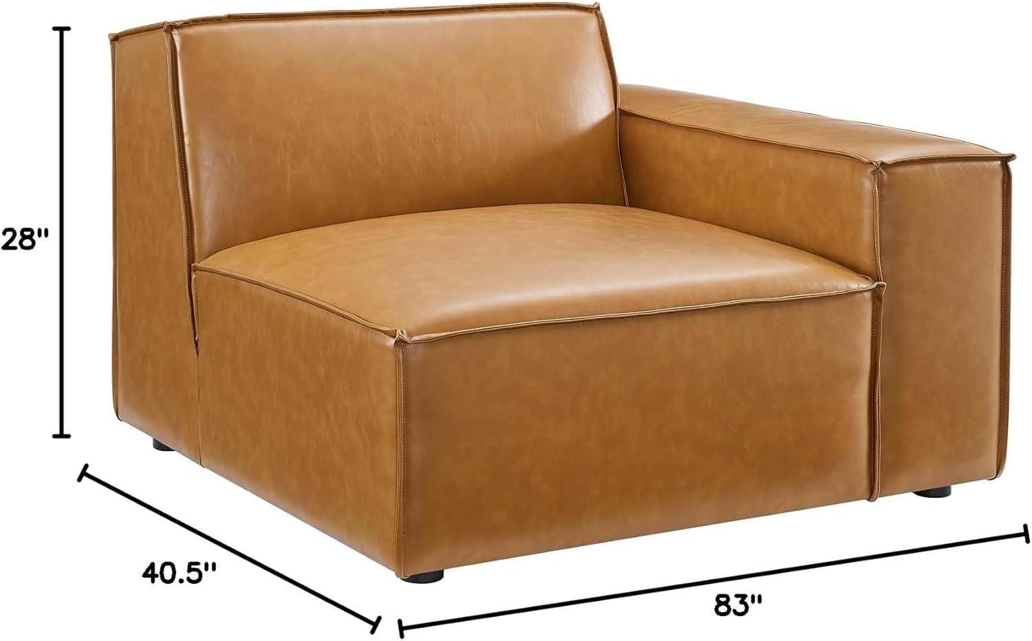 Tan Faux Leather Loveseat with Ottoman and Wood Frame