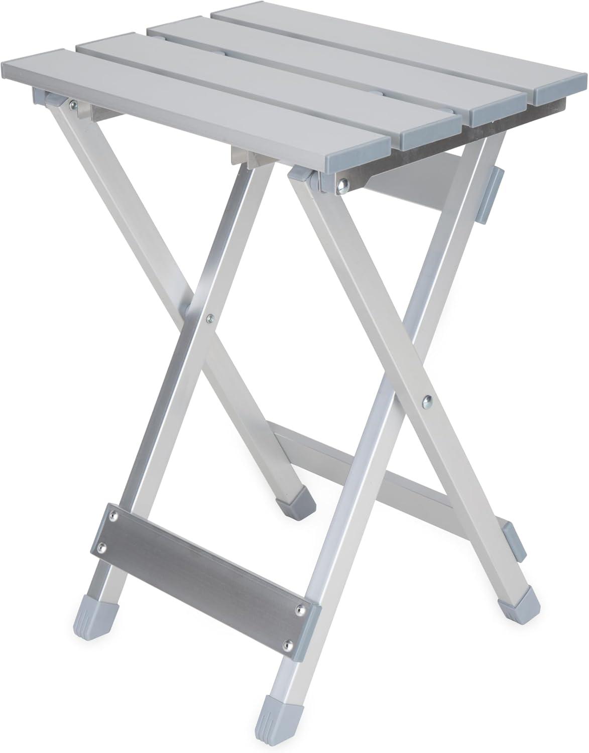 Camco Small Folding Side Table | Supports up to 130lbs | Aluminum, Silver (51890)
