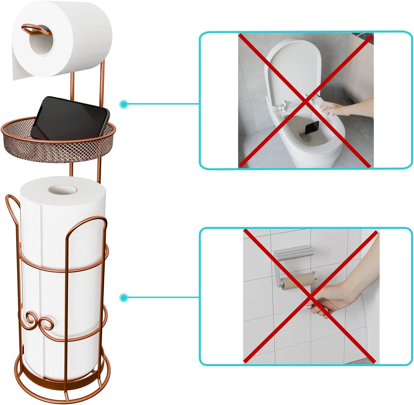 Copper Freestanding Toilet Paper Holder with Shelf and Dispenser