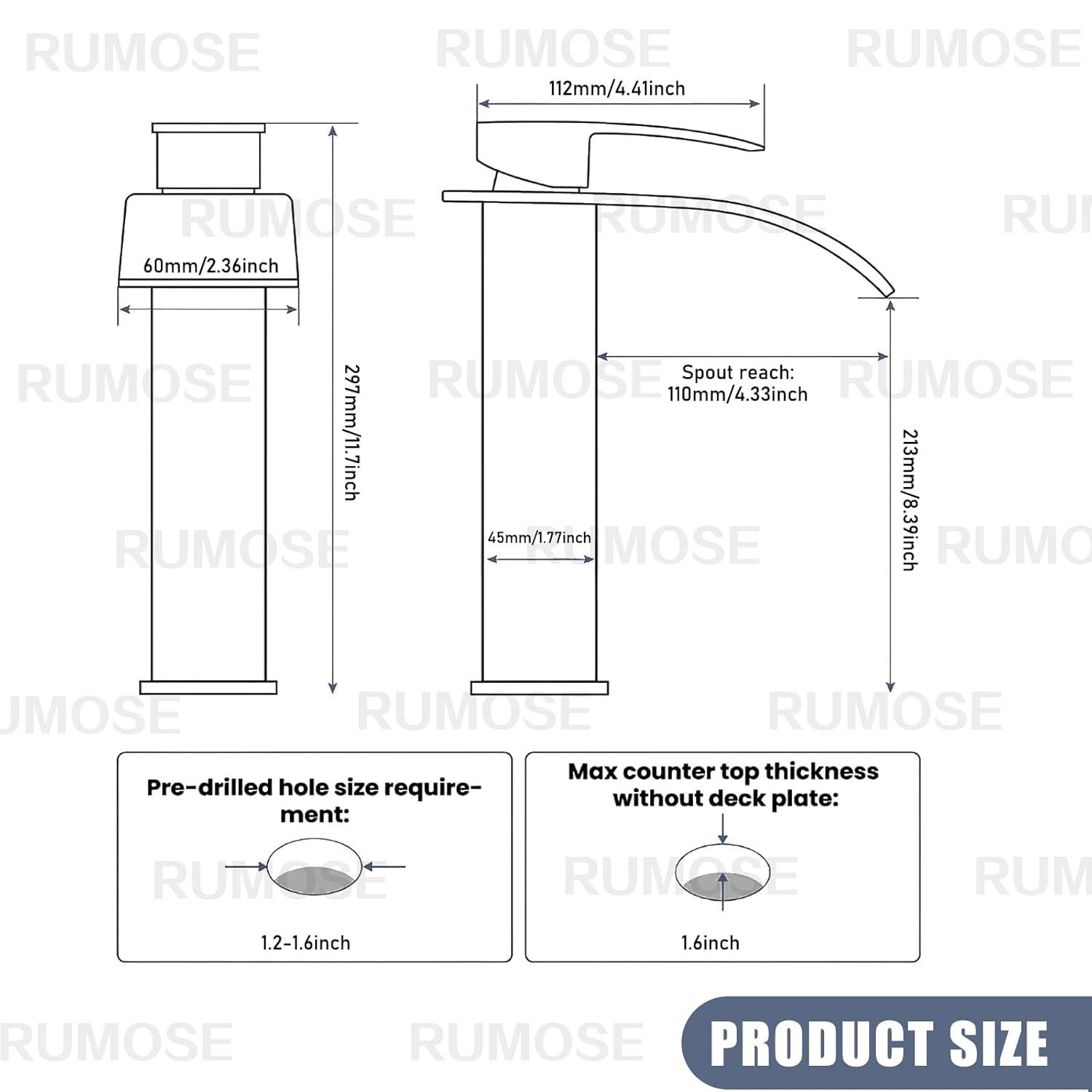 Waterfall Bathroom Faucet Single Handle，Bathroom Sink Faucet 1 Hole，Waterfall Faucet for Bathroom Sink，Vessel Sink Faucet Matte Black Tall Bathroom Faucet