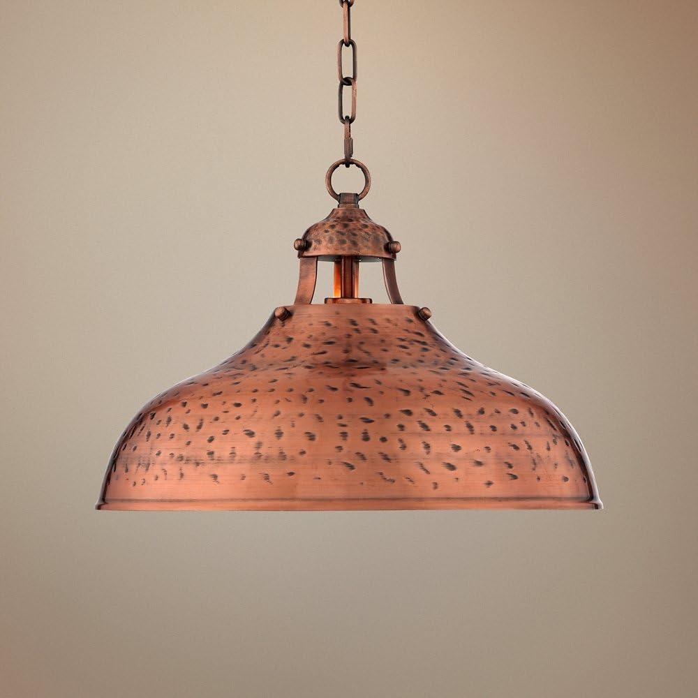 Franklin Iron Works Essex Dyed Copper Pendant Light 16" Wide Farmhouse Rustic Hammered Dome Shade for Dining Room House Foyer Kitchen Island Entryway