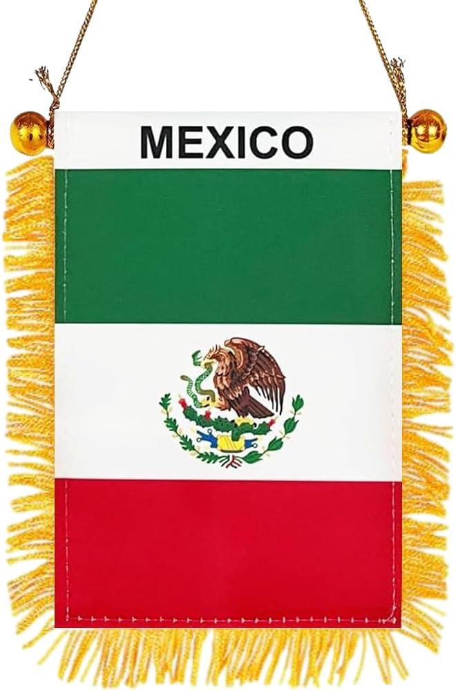 Anley 4 x 6 Inch Mexico Window Hanging Flag - Fringed Mexican Mini Banner Double Sided