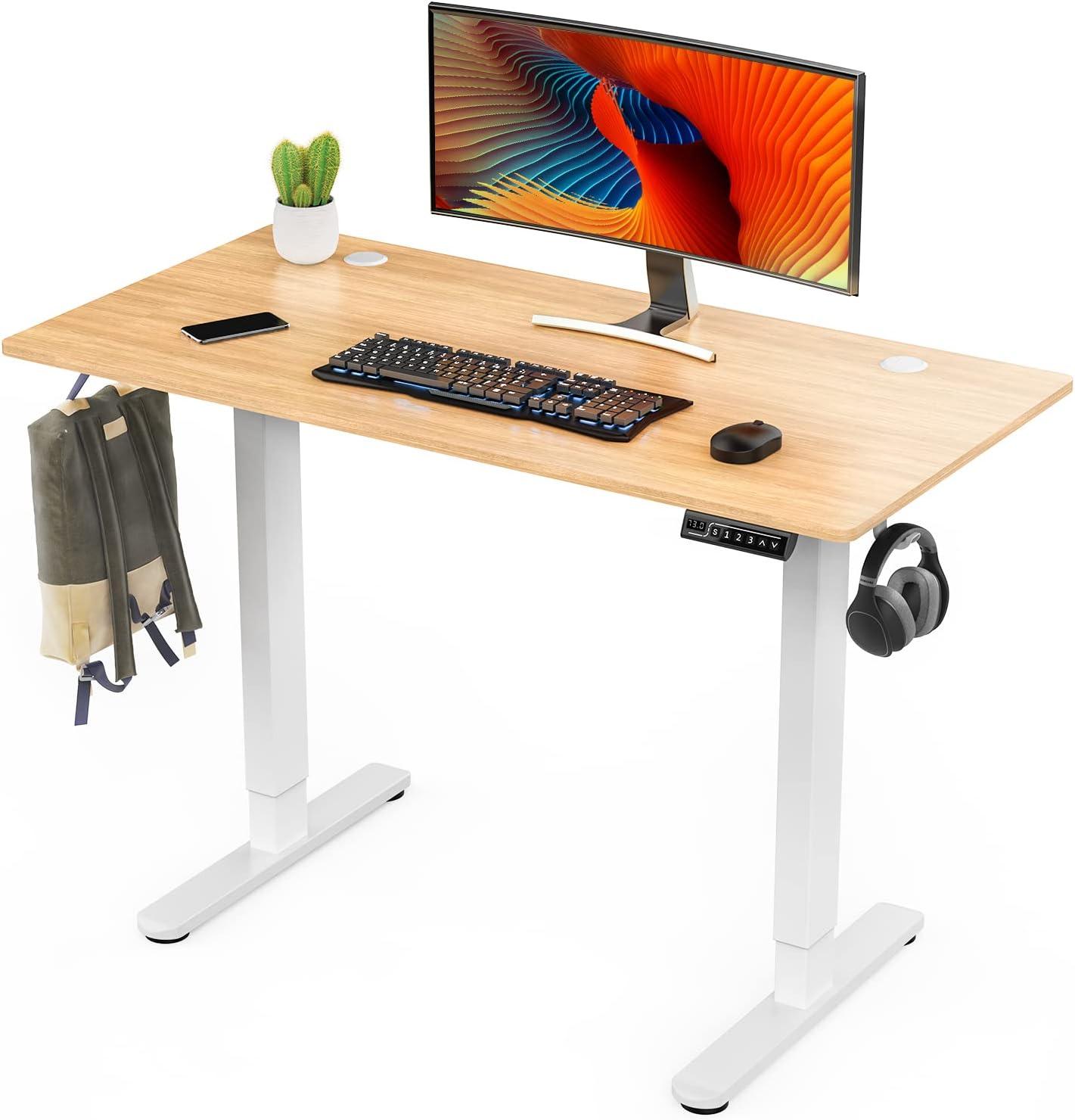 Modern Adjustable Height Bamboo Texture Standing Computer Desk