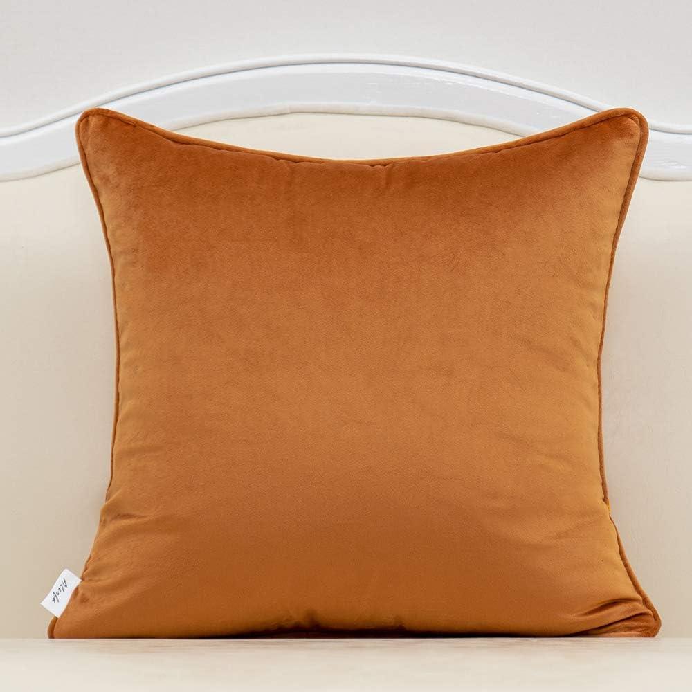 Orange Embroidered Velvet Leaf 20" Square Pillow Cover